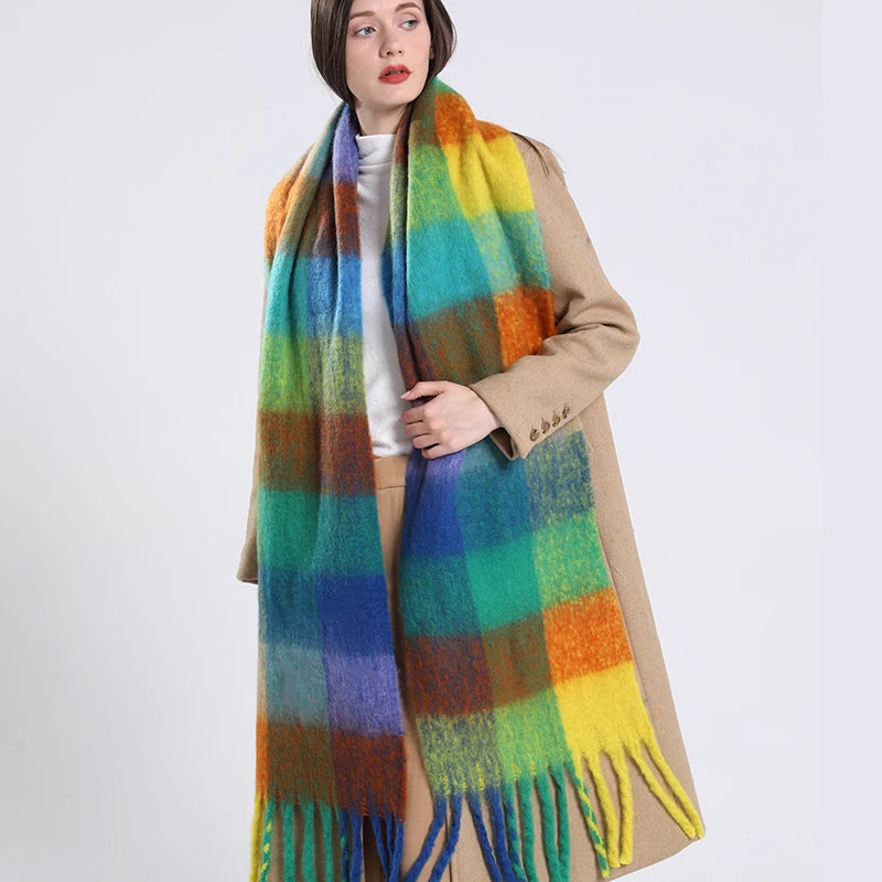 2026 Winter Thick Warm Scarf Women Cashmere Shawl and Wraps Pashmina Neckerchief Bufanda Female Rainbow Hairy Tessel Echarpe New