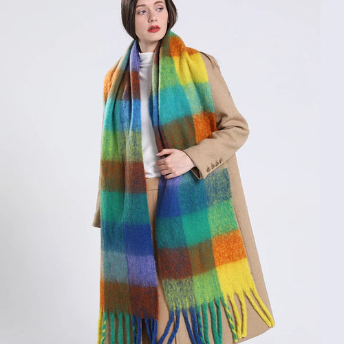 Damen Winterschal 2026, dick und warm, Kaschmirschal, Pashmina-Tuch, Regenbogen-Design mit Fransen, weich, neu