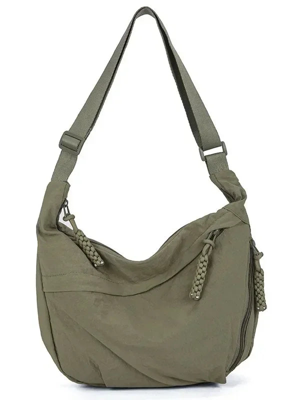 Trendig axelväska i mjukt tyg för kvinnor, enfärgad, studentstil, avslappnad stor handväska, crossbody-väska, hobo-väska för damer