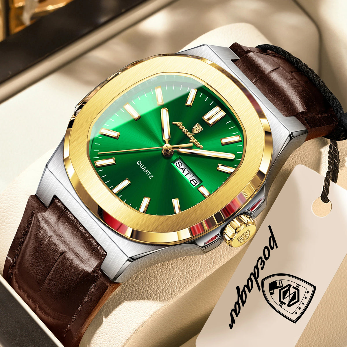 POEDAGAR Men's Fashion Leather Strap Waterproof Wristwatch