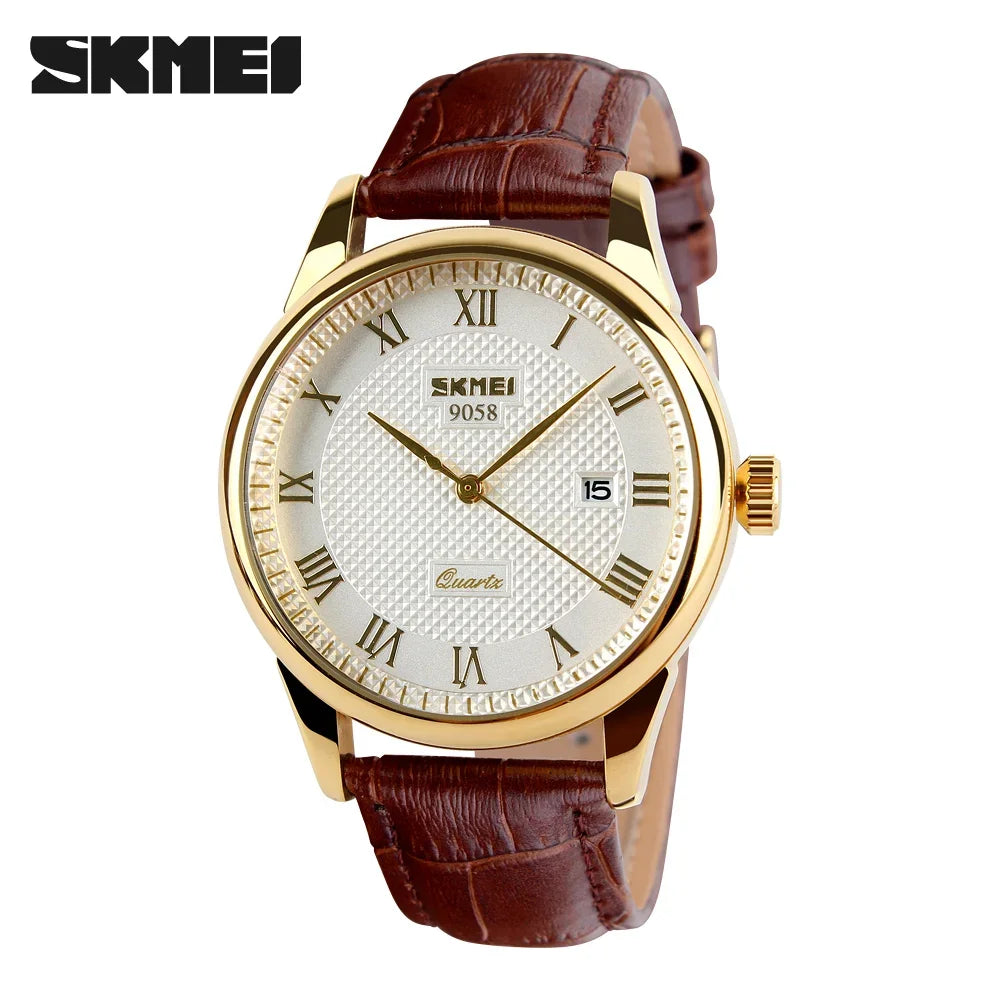 SKMEI 9058 Quartz Leather Strap Watch for Men and Women