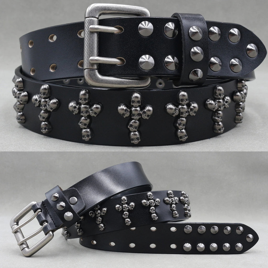 NEW Genuine Leather Heavy Metal Rivet Punk Belts for Men Rock Stud Cowboy Belt Men Ceinture Homme Waist Belt Cinturon Mujer