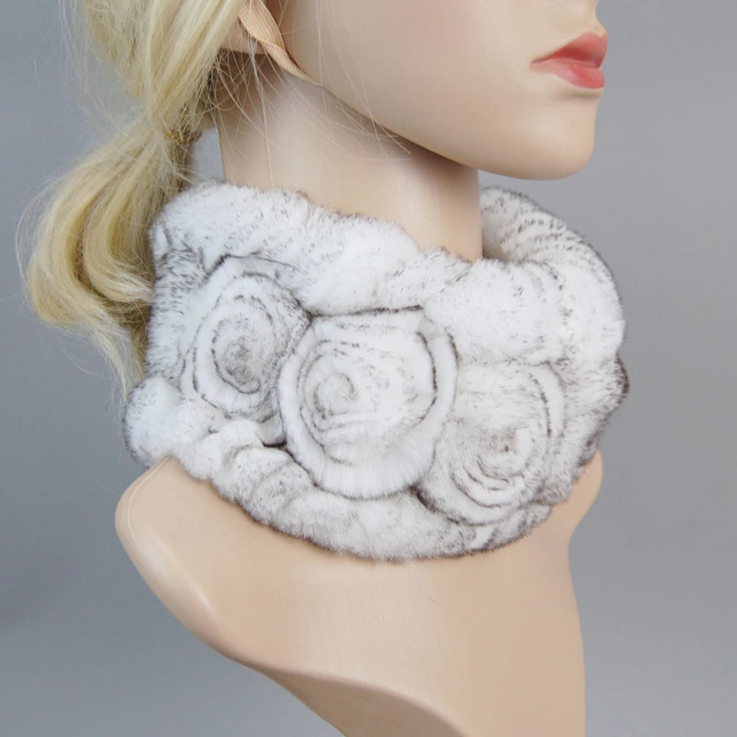 Damen Strick-Set aus echtem Rexkaninchenfell, Mütze und Schal, natürlicher warmer Rexkaninchenfell-Schal, Wintermütze für Damen, Set aus echtem Rexkaninchenfell