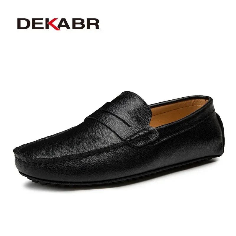 Mocasines DEKABR de talla grande 38~49 para hombre, zapatos náuticos de moda en piel auténtica, calzado plano casual de marca para hombre