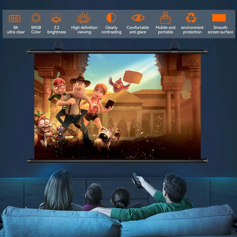 Anti-Light Projector Screen 16:9, Thickened HD Wall Mounted Projection Screen, No-Hole Easy Installation, Wrinkle-Resistant Home