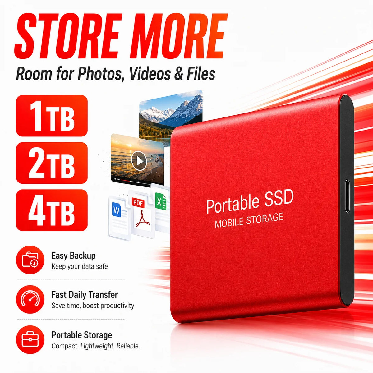SSD externo portátil Somdisk USB 3.0 de 1TB 2TB 4TB con almacenamiento tipo C