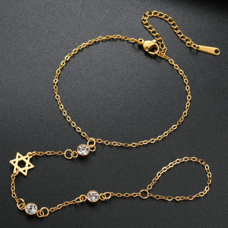 Jewish Star of David Hebrew Letter Chai Finger Bracelet Stainless Steel Adjustable Hexagram Zircon Bracelets Amulet Jewelry