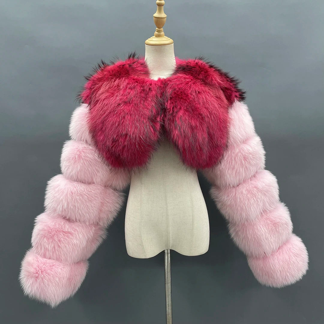 MISSJANEFUR 2022 New Fur Coat Women Cropped Luxury Real Silver Fox Fur Jacket Fashion Warm Custom Natural Raccoon Fur Winter