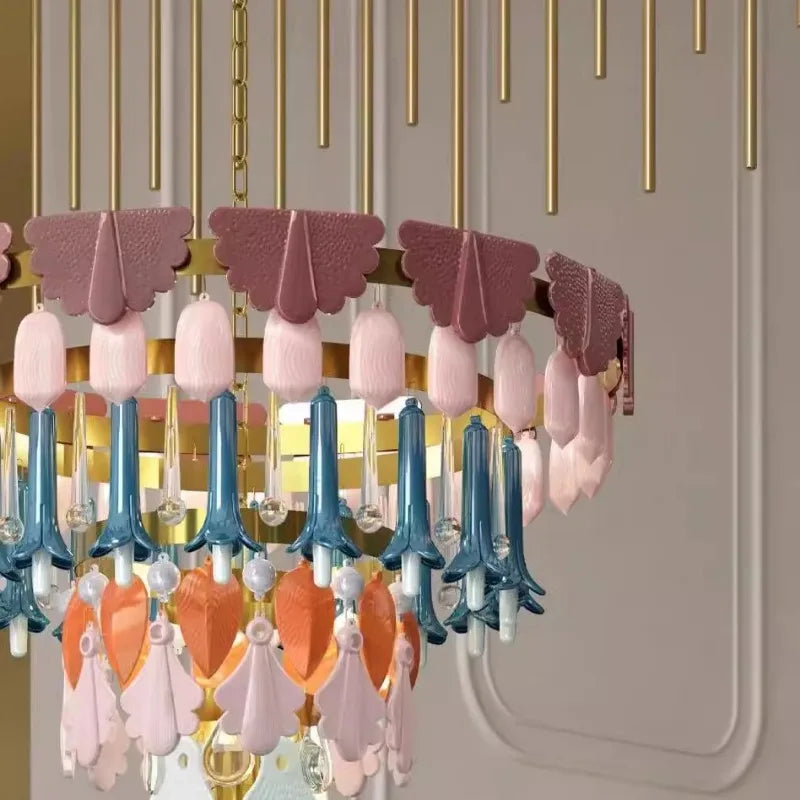 Vintage Ceramic Color Chandelier Macaron Crystal Pendant Light for Bedroom Living Room Hotel Creative Glass Art LED Pendant Lamp