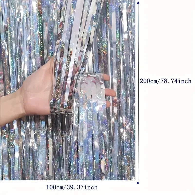 1PC 78.74 inch Party Backdrop Curtains Glitter  Tinsel Fringe Foil Curtain Birthday Wedding Decoration Adult Anniversary Decor