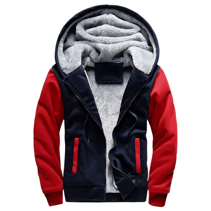 Chaquetas de invierno para hombre, chaqueta gruesa y cálida, ropa deportiva de marca, abrigo, pantalones, color sólido, forro polar, cremallera, con capucha, manga larga, ropa de abrigo masculina