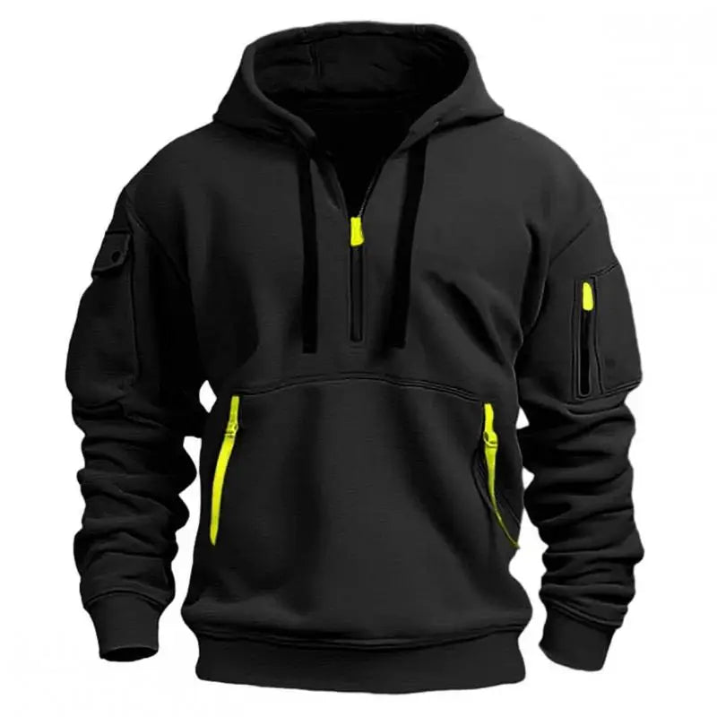 Autumn Winter Men's Hooded Hoodies Solid Long Sleeve Multi-Pocket Zipper Pullover Sports Sweatshirt Harajuku Casual Streetwear
