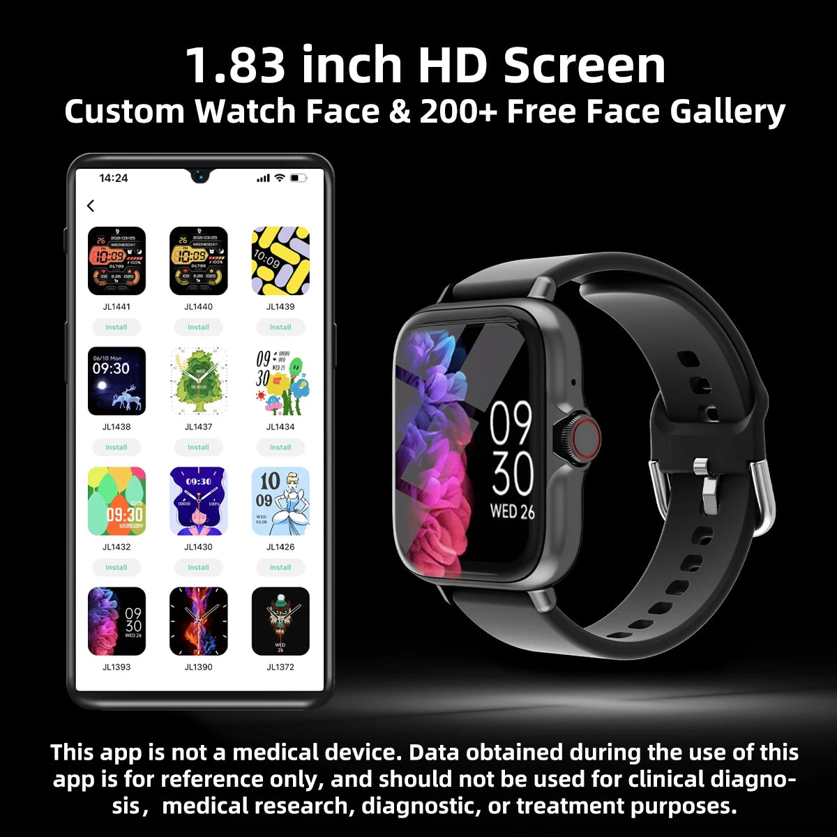 1.83'' Waterproof Smart Watch With Message Answer Call Sleep Monitoring Sports Pedometer Information Alerts for iPhone A