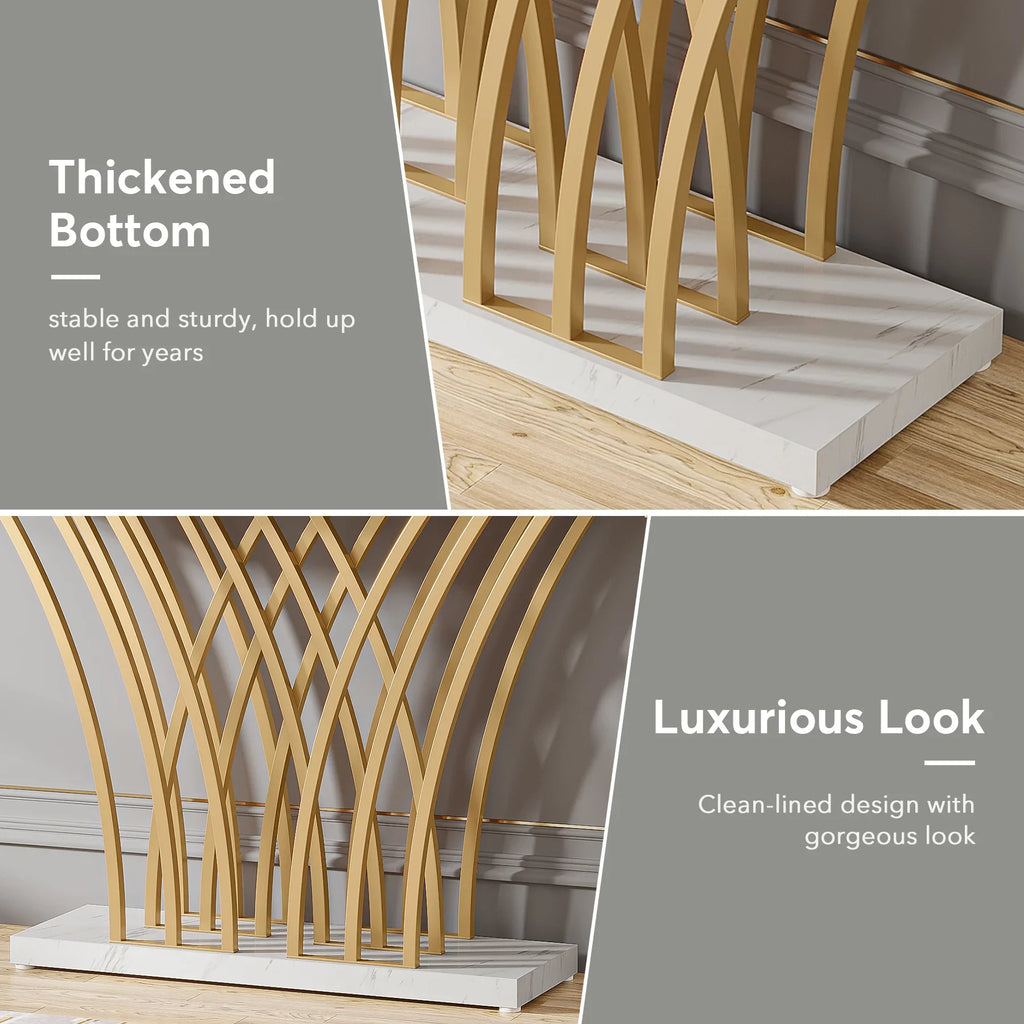 Tribesigns 59 Inch Gold Console Table with Metal Grid Base