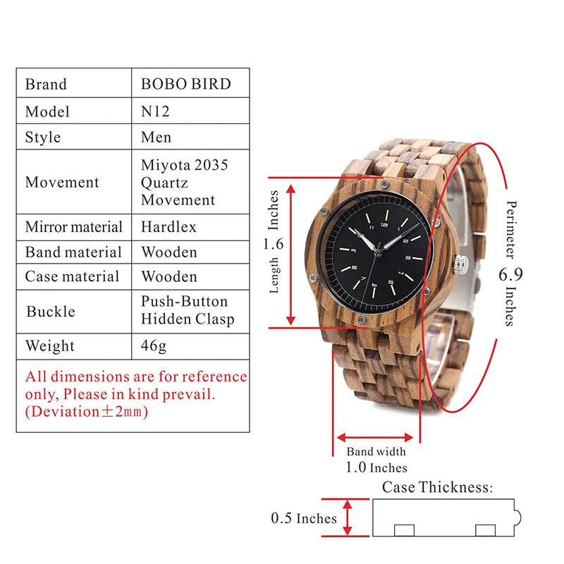 Clearance Men's Wooden Watch Custom Name Logo Men's Quartz Wrist Watch Zebra Wood Strap Personalize Fashion Man Watches Gift