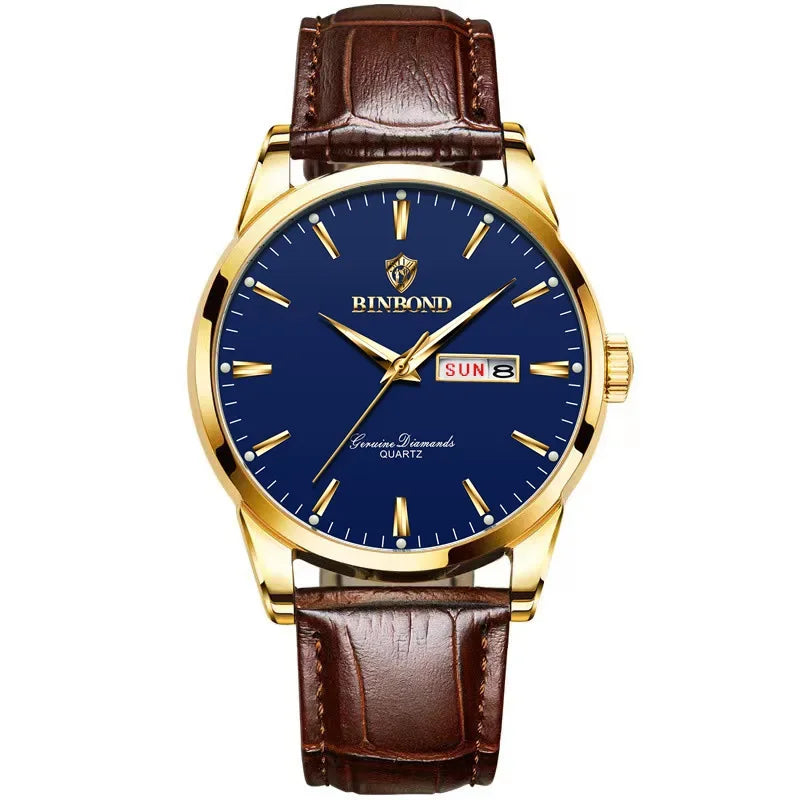 Reloj de lujo para hombre y mujer, cuarzo, correa de piel