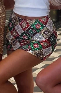 Women's Y2K Sequin Mini Skirt Low Waist Glitter Pencil Skirt