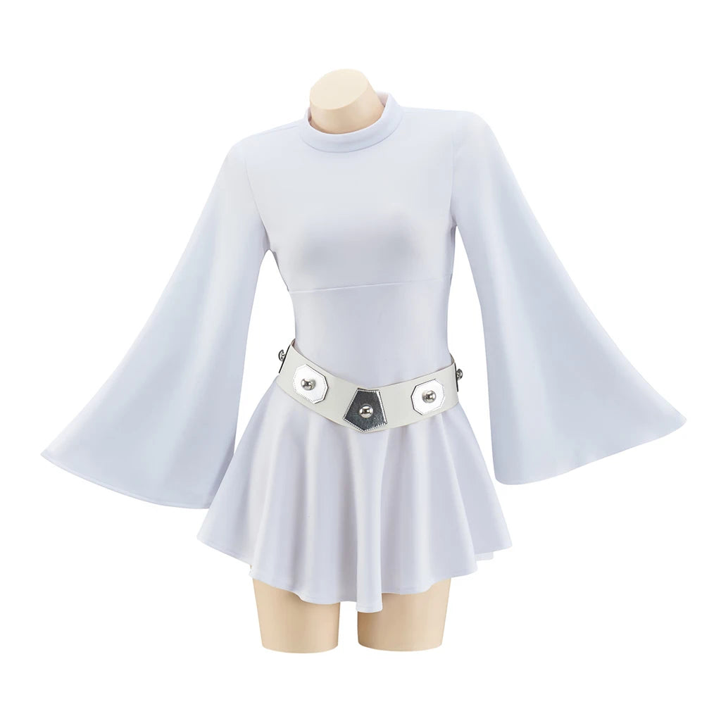 Prinsessan Leia cosplay-kostym vit polyesterklänning för kvinnor