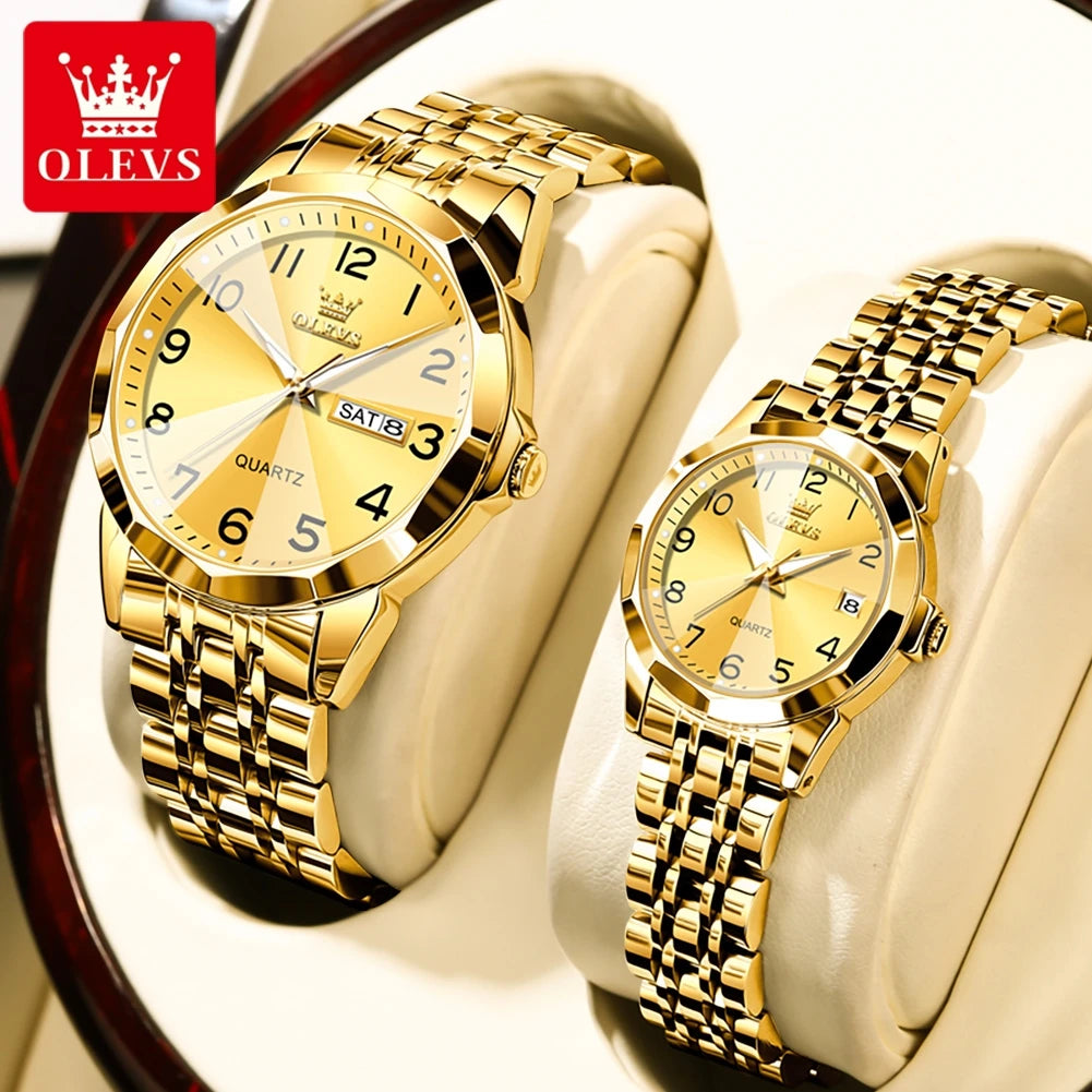 OLEVS 9970 Luxury Quartz Watch Classic Rhombus Mirror Waterproof Digital Dial Men's Watch Women's Watch Date Week Couple Watch