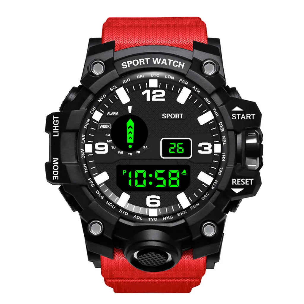 Reloj de pulsera electrónico deportivo de moda para hombre, reloj militar para niños con esfera grande multifuncional, impermeable y luminoso con alarma