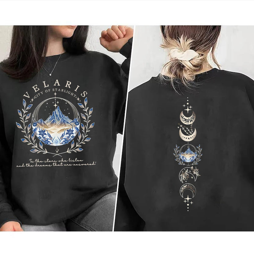 Bluza Velaris ACOTAR, nadruk na przodzie i tyle, bluza z kapturem Night Court, bluza bez kaptura Sarah J. Maas