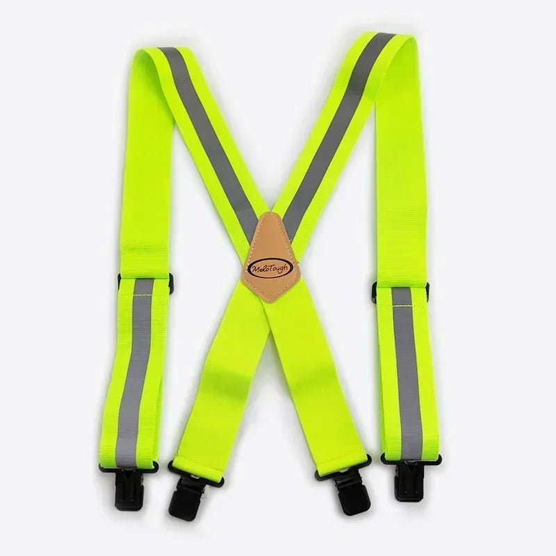 Deepeel 5*110 cm breda fluorescerande hängslen för vuxna män, X-modell med 4 klämmor, justerbart band, arbetssele, elastiskt bälte för män