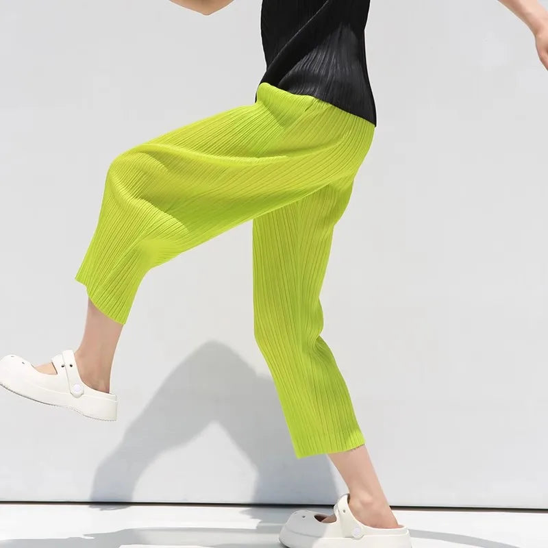 Miyake Pleated Basics Ankle-Length Pencil Pants Women Causal Sports Pants 2025 New Style