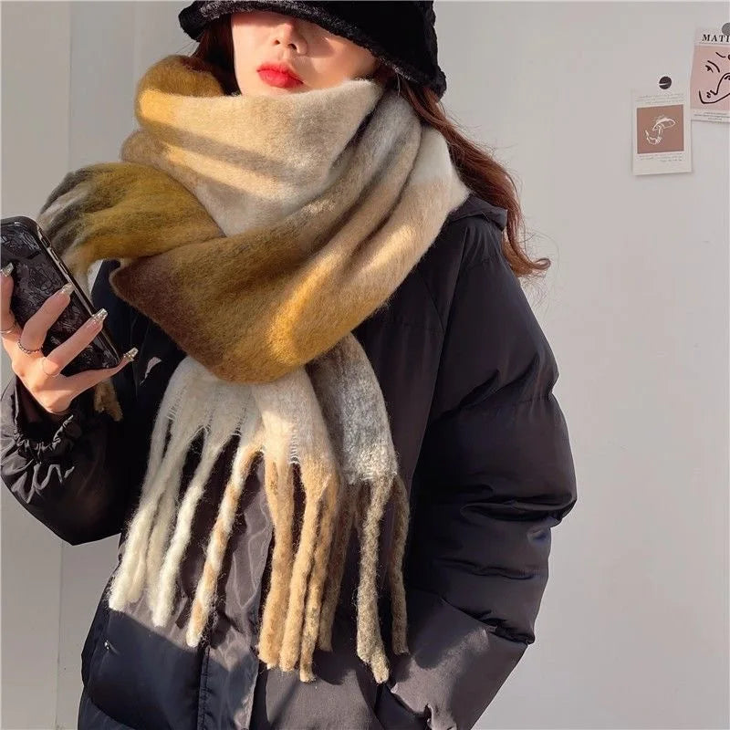2026 Winter Thick Warm Scarf Women Cashmere Shawl and Wraps Pashmina Neckerchief Bufanda Female Rainbow Hairy Tessel Echarpe New