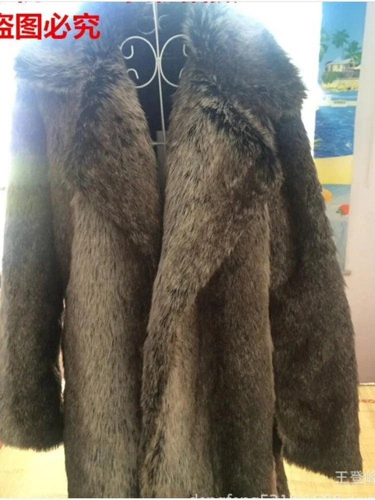 2020 Autumn and Winter Men's Faux Fur Large Lapel Fur Long Men's Faux Fur Jacket Fashion Thicken Men's Overcoat Mens Clothing