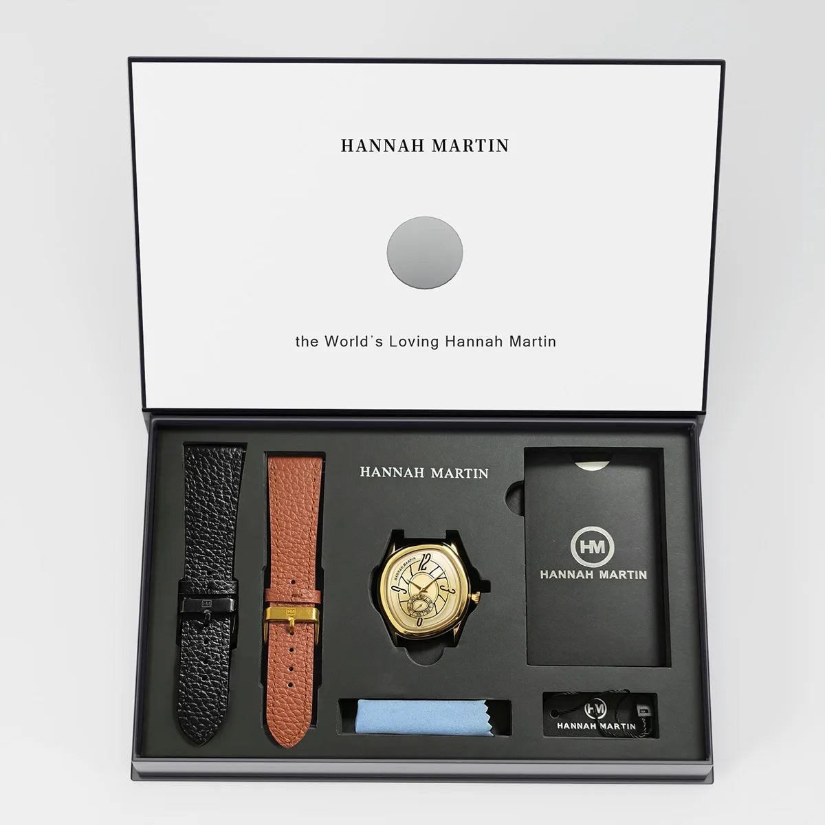 HANNAH MARTIN Women & Men Watch 40mm Timing Sub Dial Couple Luxury Brand Quartz Movement Black Gift Box Wristwatch 1Set Relogio