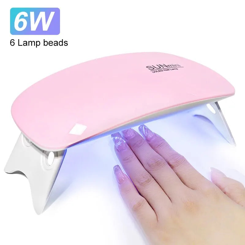 6W Mini Nail Dryer Machine Portable 6 LED UV Manicure Lamp Home Use Nail Lamp for Drying Polish Varnish With USB Cable