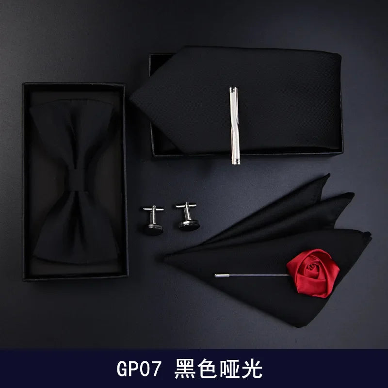 6pcs Luxury Tie Set for Man Fashion Mens Set Pocket Square Tie Clip Brooch Formal Dress Necktie Wedding Party Men Gift