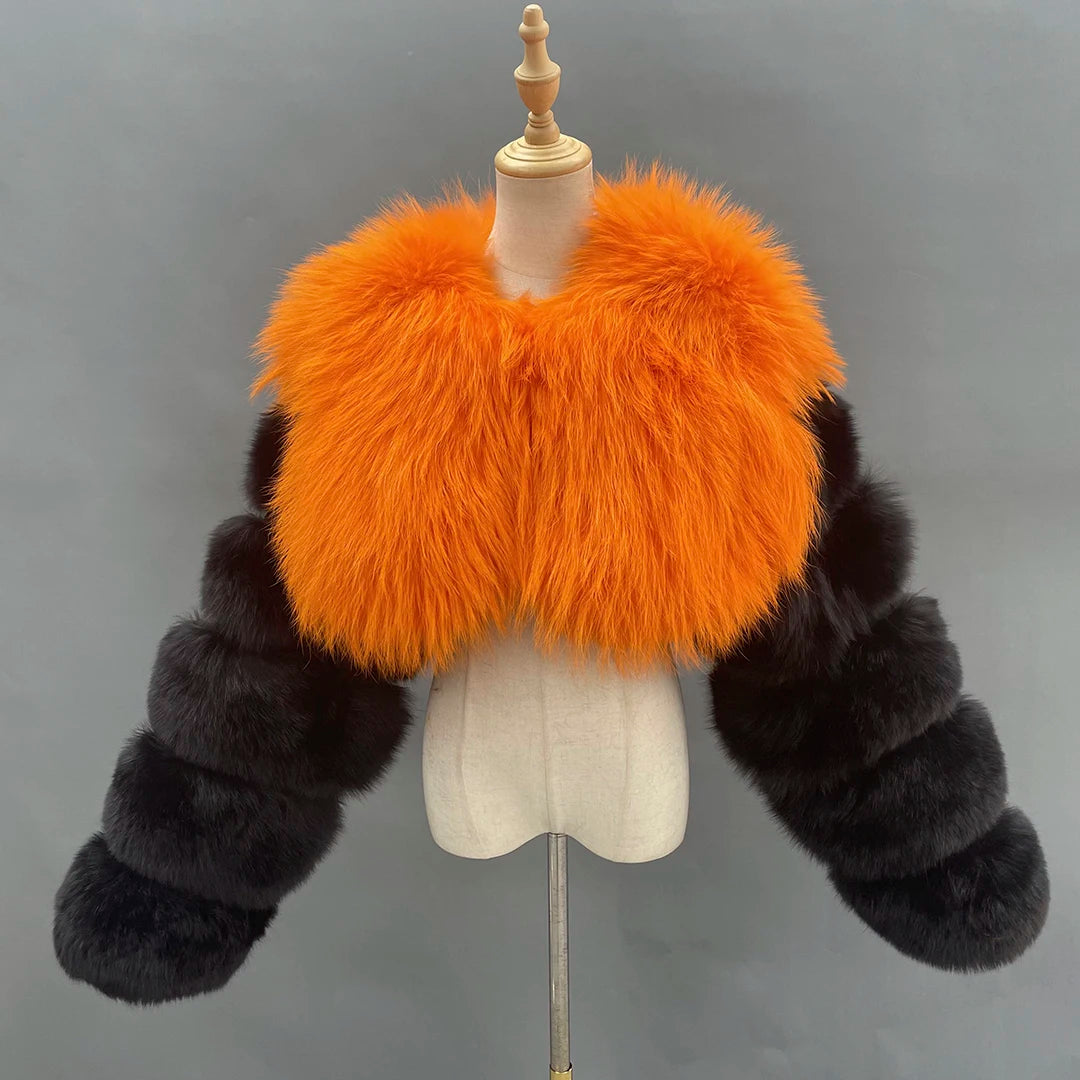 MISSJANEFUR 2022 New Fur Coat Women Cropped Luxury Real Silver Fox Fur Jacket Fashion Warm Custom Natural Raccoon Fur Winter