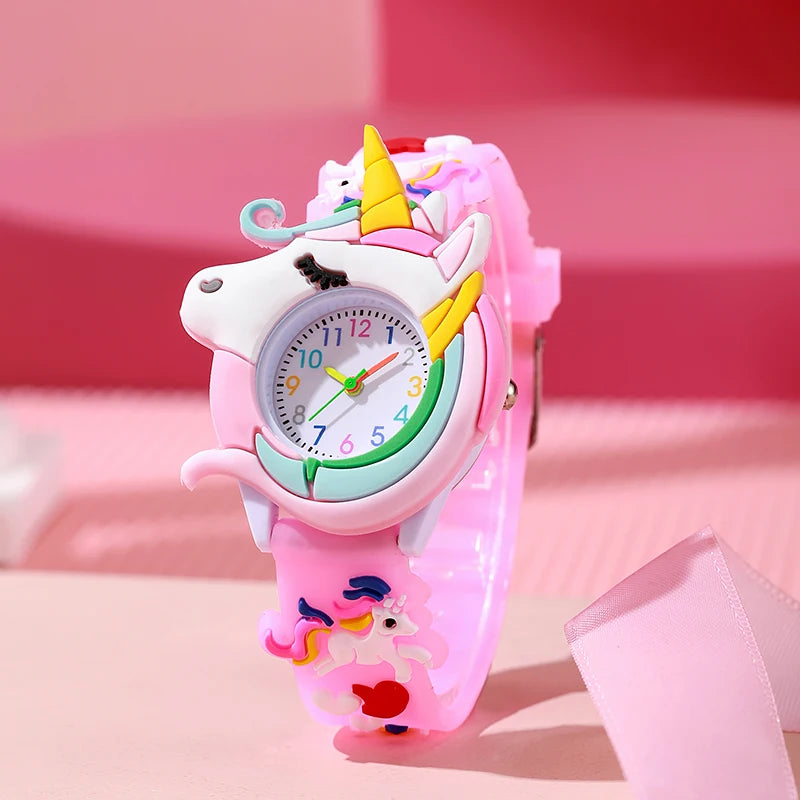 Nuevo reloj de cuarzo para niños y mujeres con diseño de dibujos animados, informal, a la moda, con correa de silicona, motivos de unicornio, Saturno, arcoíris y meteoritos