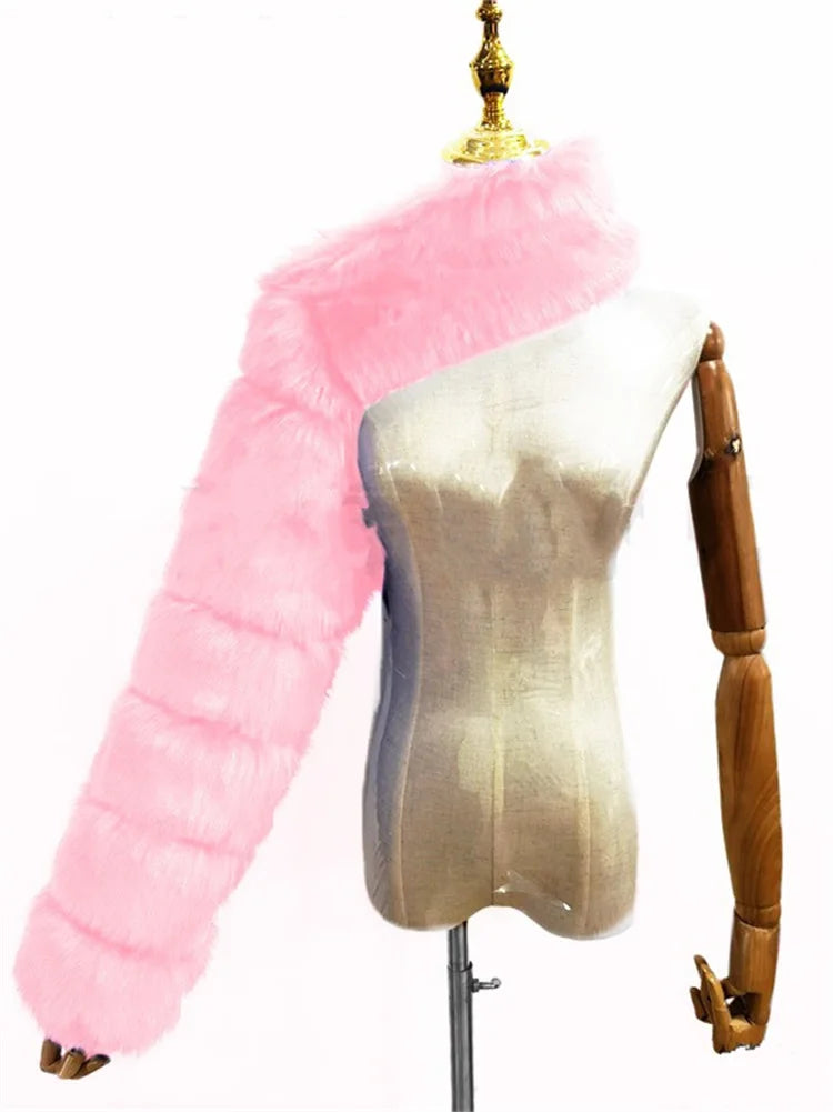 Winter Warm Clothes 2022 Pink Black Faux Fur Coats Women Long Sleeve Crop Top Gray White Faux Fur Jackets for Women Wholesale