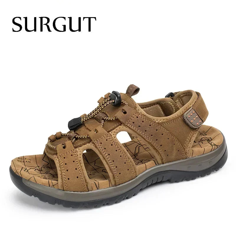 SURGUT Hot Sale New Fashion Summer Leisure Beach Men Shoes High Quality Leather Sandals the Big Yards Men's Sandals Size 38-48