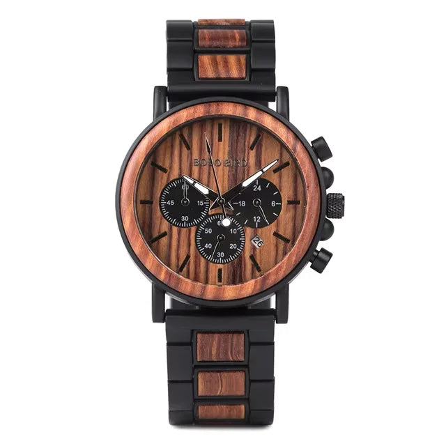 BOBO BIRD Wooden Watch Men's Quartz Wristwatch Military Chronograph Top Fashion Waterproof Clcok Great Gift Box Reloj Hombre