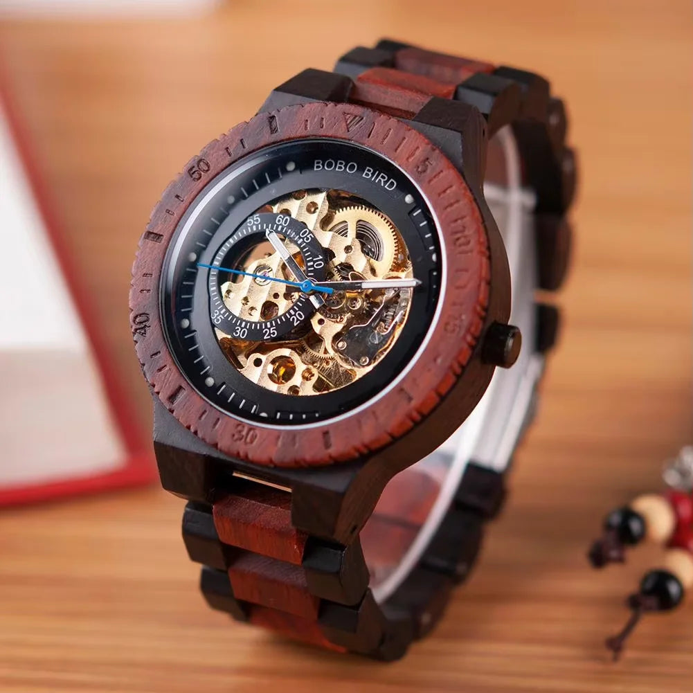 BOBO BIRD Wooden Mechanical Automatic Wristwatch for Men with Luminous Hands
