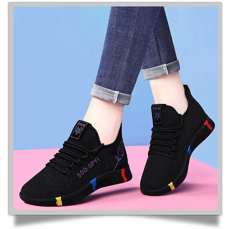 Large Size Autumn Fashion Breathable Lightweight Comfortable Women's Shoes Versatile Flat Bottomed Mesh Women's Sports Shoes