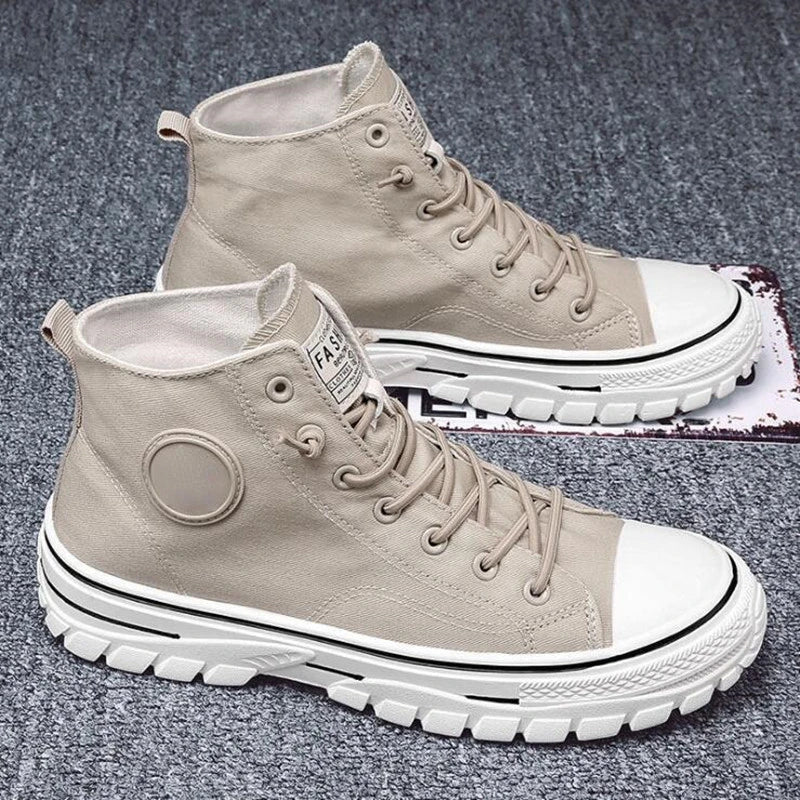 Herr sneakers med hög skaft 2025 nya canvasskor mode herr sneakers med hög skaft vardagliga skateboard vulkaniserade skor märkeskomfort sneakers