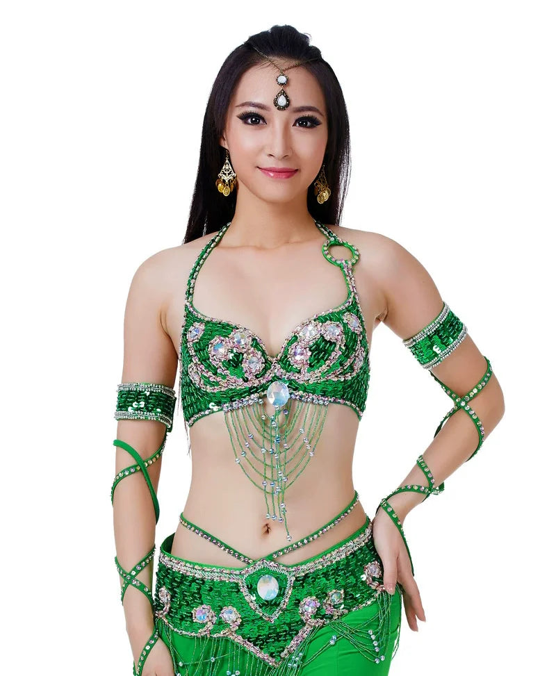 Women's Oriental Belly Dance Costume Bra and Belt Set Polyester