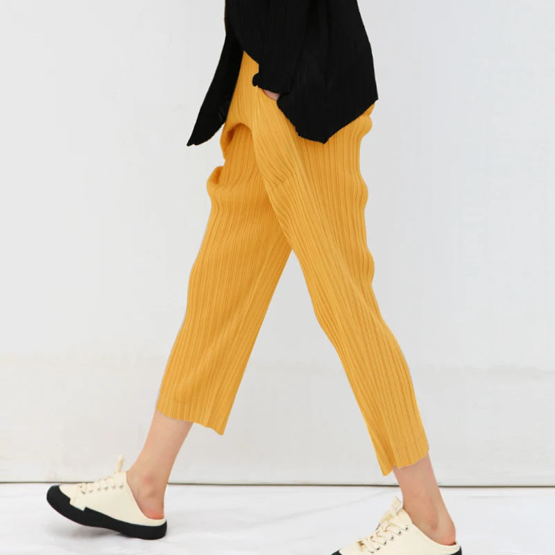 Miyake Pleated Basics Ankle-Length Pencil Pants Women Causal Sports Pants 2025 New Style