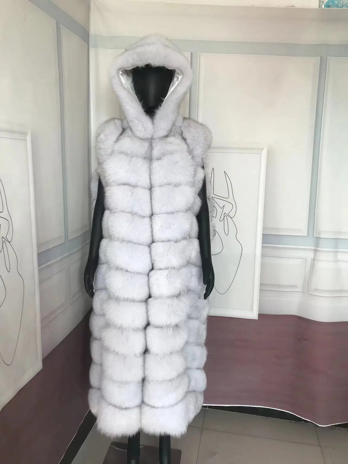 Lengthening Real Fox Fur Vest Natural Fur Coat for Jacket Female Coats Hood Waistcoat Long Fur Coats Real Fur Fox Vest Jacket