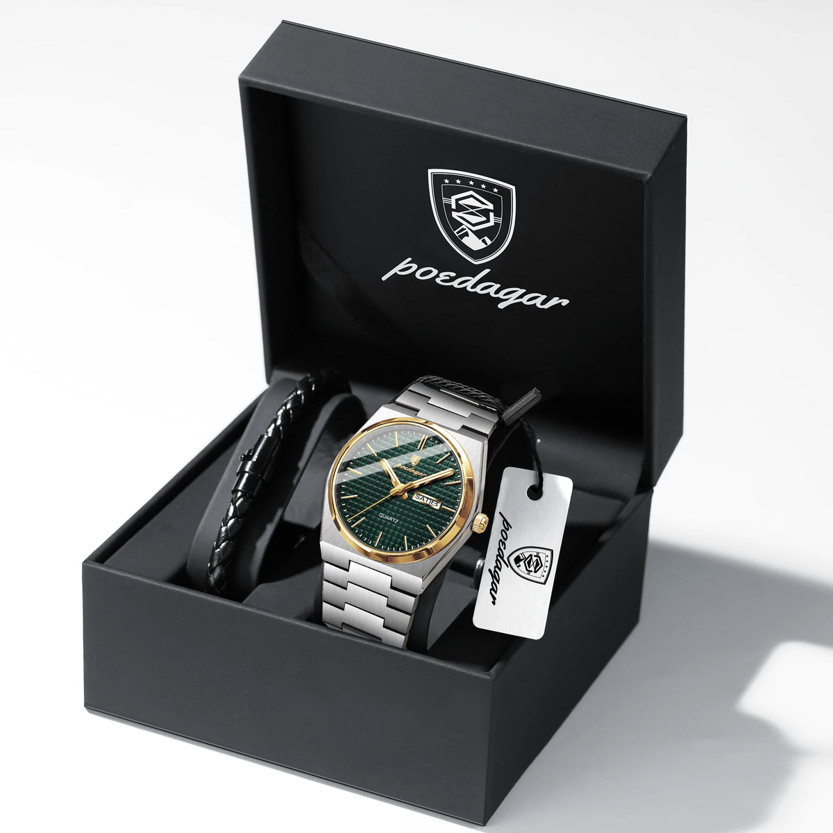 POEDAGAR Fashion Couple Watch Waterproof Stainless Steel Men Wristwatch Luminous Date Week Quartz Watches for Boyfriend+Gift Box
