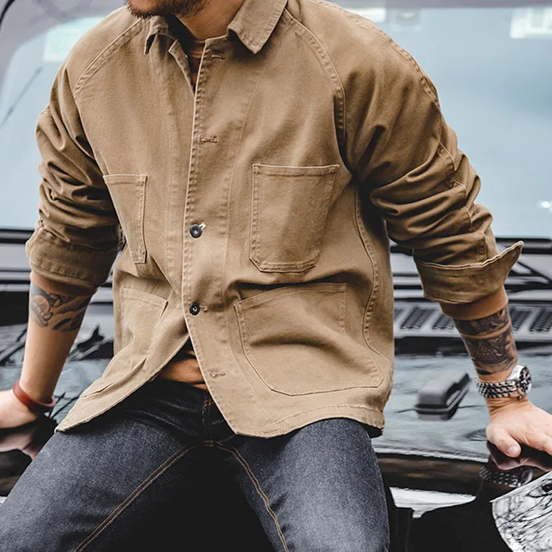 Maden Men's Cotton Casual Safari Style Jacket with 4 Pockets