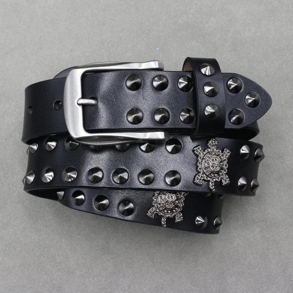 Heavy Metal Punk Belt Genuine Leather Hip Hop Belts for Men Cross Rivet Jeans Belt Male Strap Ceinture Homme Designer Belt