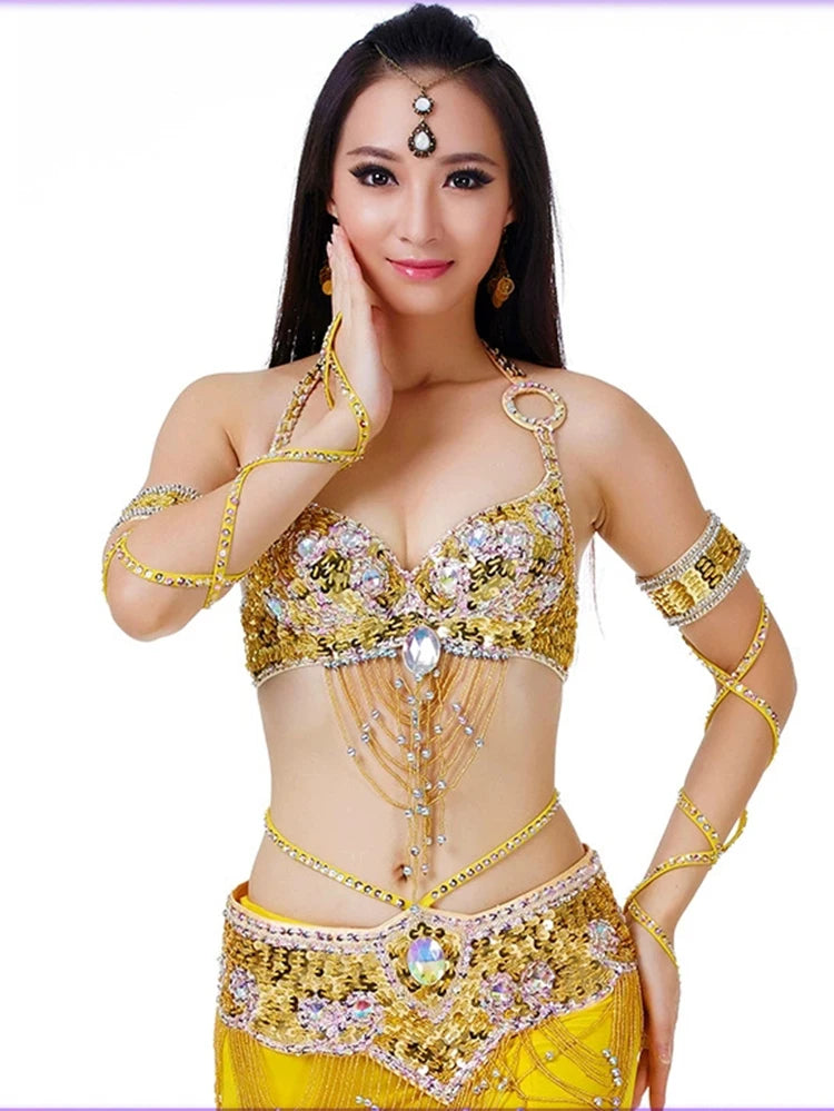 Women's Oriental Belly Dance Costume Bra and Belt Set Polyester