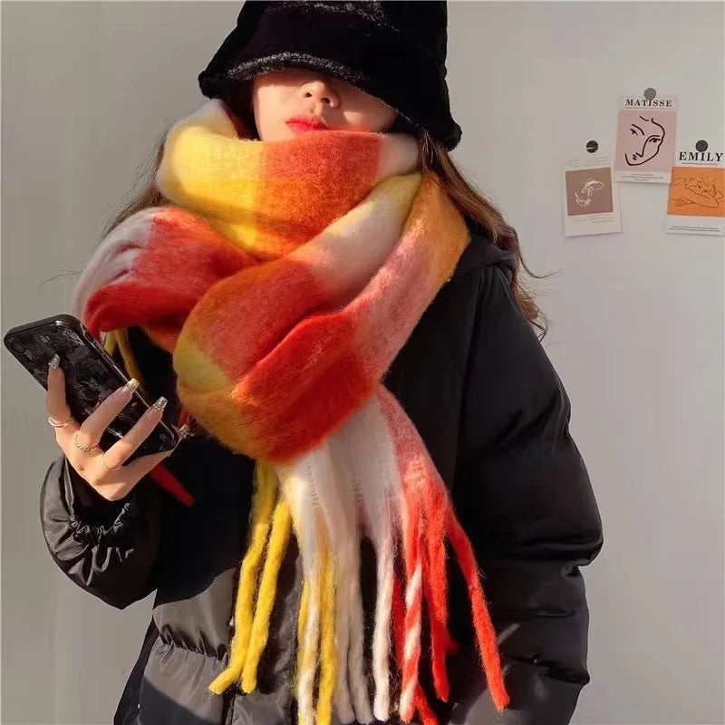 2026 Winter Thick Warm Scarf Women Cashmere Shawl and Wraps Pashmina Neckerchief Bufanda Female Rainbow Hairy Tessel Echarpe New