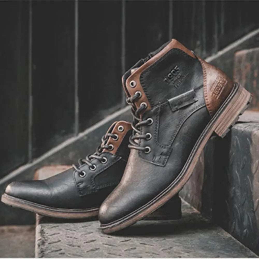 ZYYZYM Botas de hombre de cuero estilo vintage para primavera y otoño, botines con cordones, calzado de moda casual para hombre