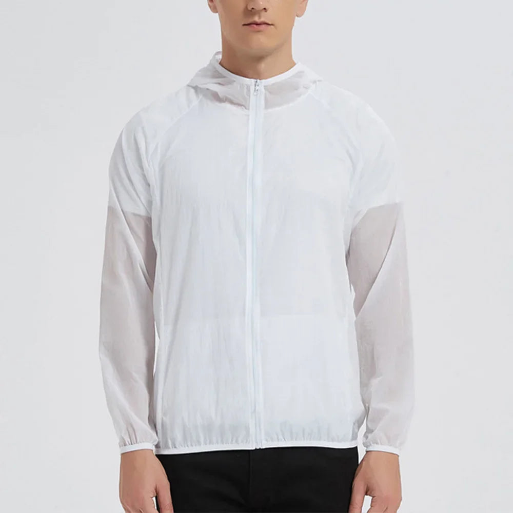 Chaqueta de verano para hombre con protección solar, ligera, transpirable, de seda de hielo, con capucha, de secado rápido, resistente a los rayos ultravioleta para exteriores.